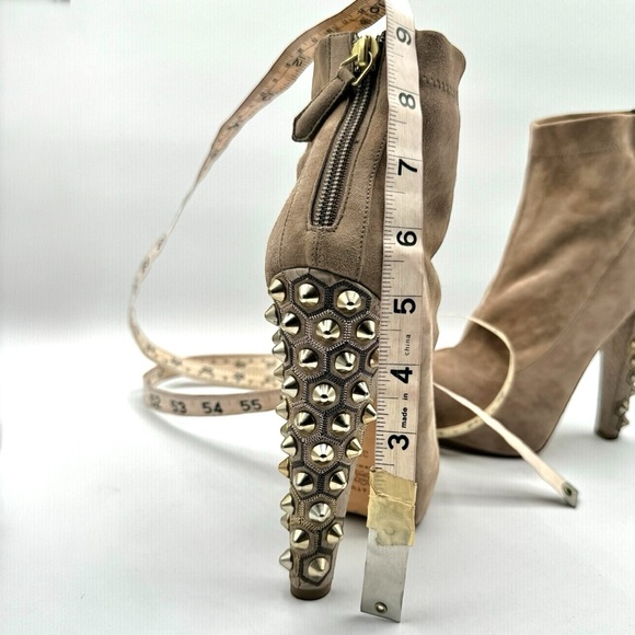 Brian Atwood Studded Heels Booties,Nude Suede with Bold Studded Heel, Size 37 - Picture 12 of 14